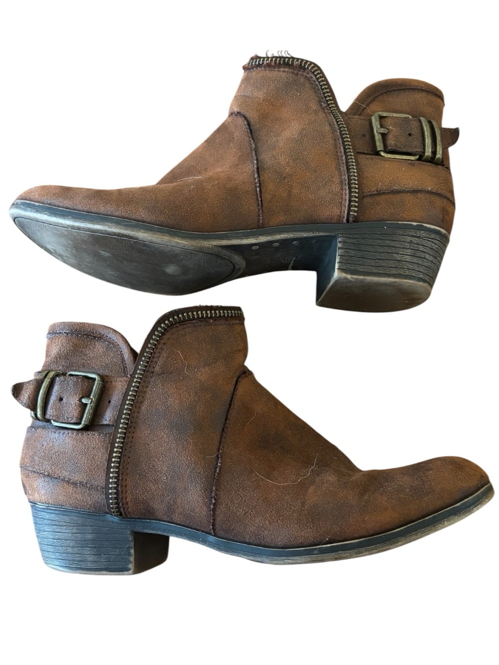 American Rag Abby Brown Leather Almond Toe Ankle Booties Size 7 1/2